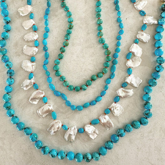 Kingman Turquoise Rice Bead Necklace