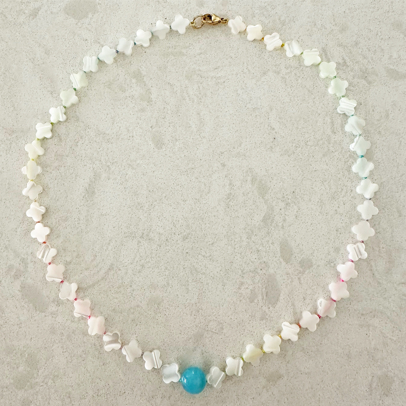 Mother of Pearl Aquamarine Rainbow Necklace