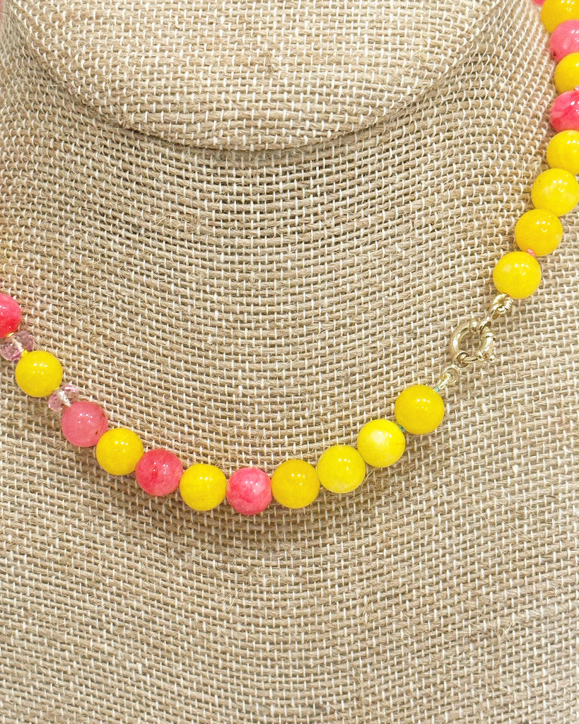 Rainbow Jade, Pink Topaz & Aquamarine Beaded Candy Gemstone Necklace
