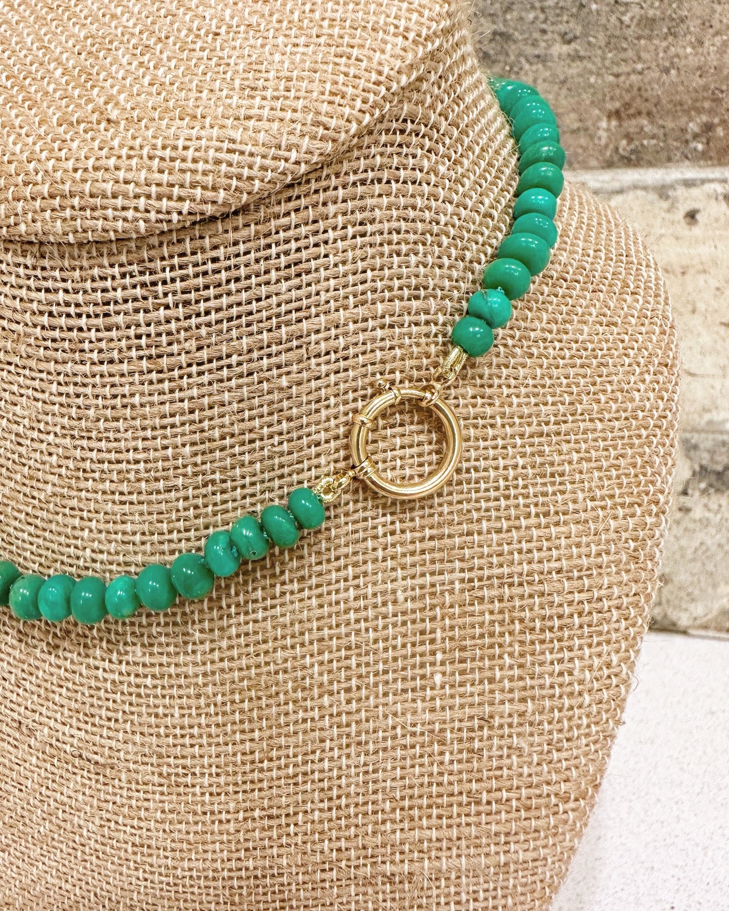 14K Yellow Gold Chrysoprase Beaded Necklace