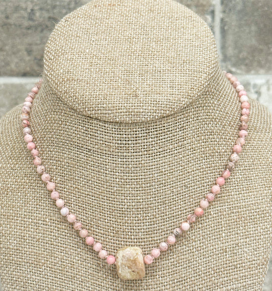 14K Gold Opal & Rhodolite Beaded Candy Gemstone Necklace