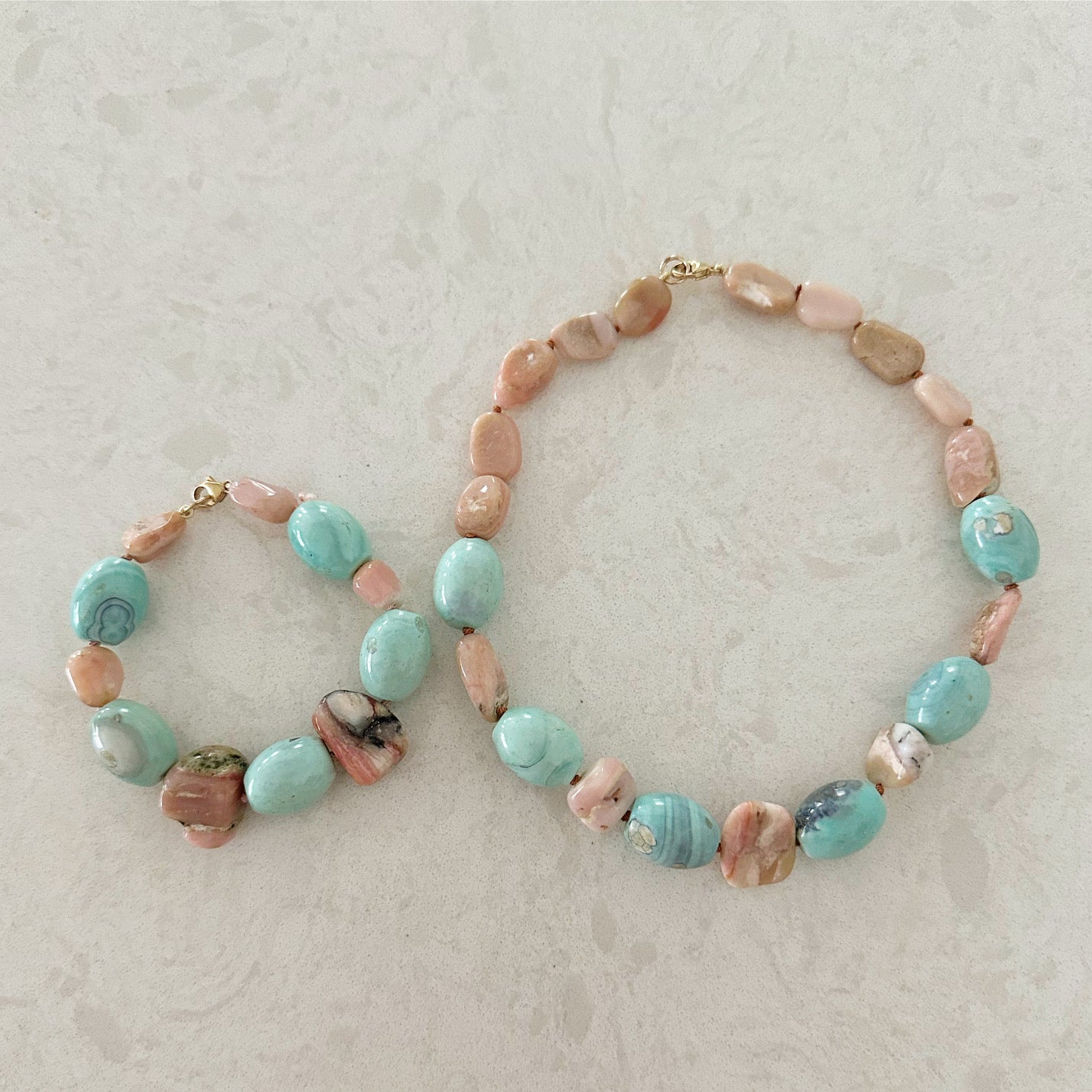 Agate Pink Opal Bead Necklace