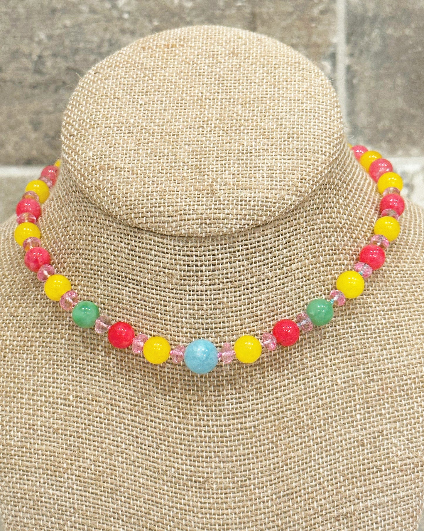 Rainbow Jade, Pink Topaz & Aquamarine Beaded Candy Gemstone Necklace