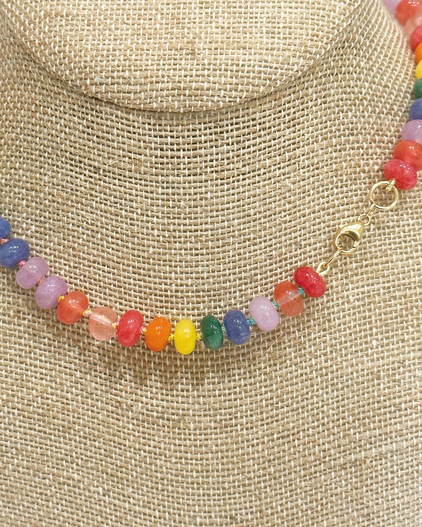 14K Gold Rainbow Quartz Beaded Candy Gemstone Necklace