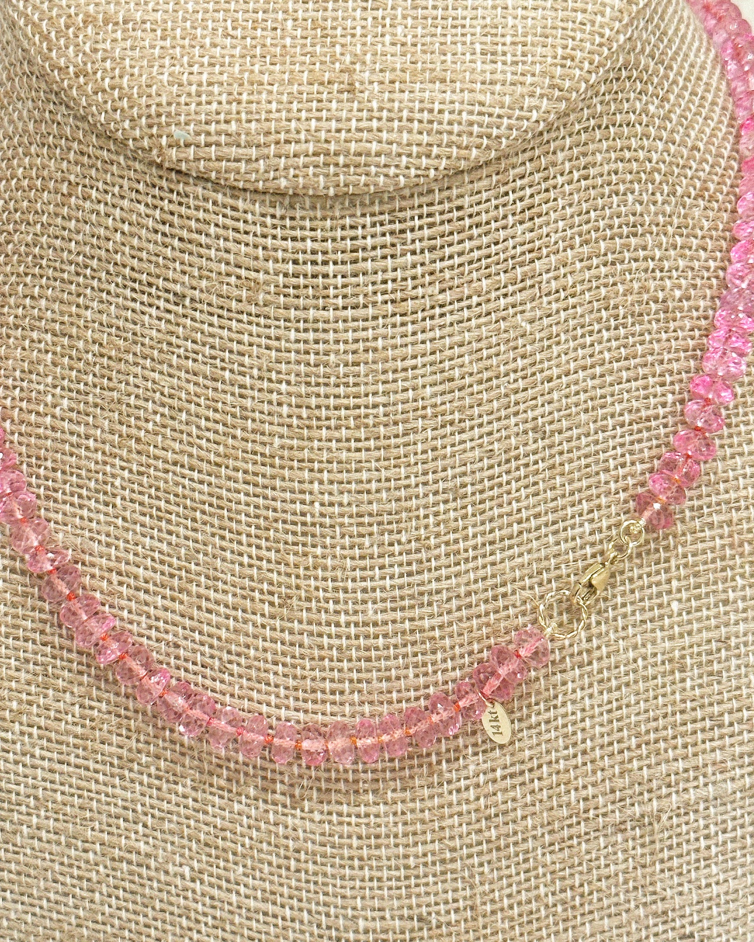 14K Gold Pink Topaz Beaded Gem Candy Necklace