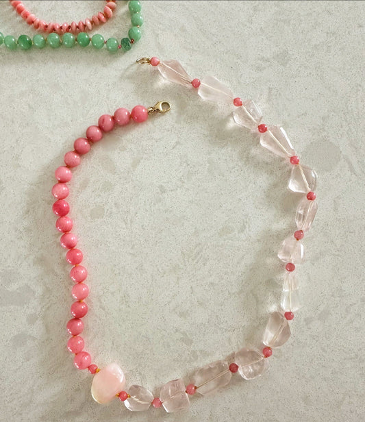 Pink Opal Rock Candy Bead Necklace