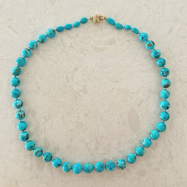 Kingman Turquoise 14K Gold Bead Necklace