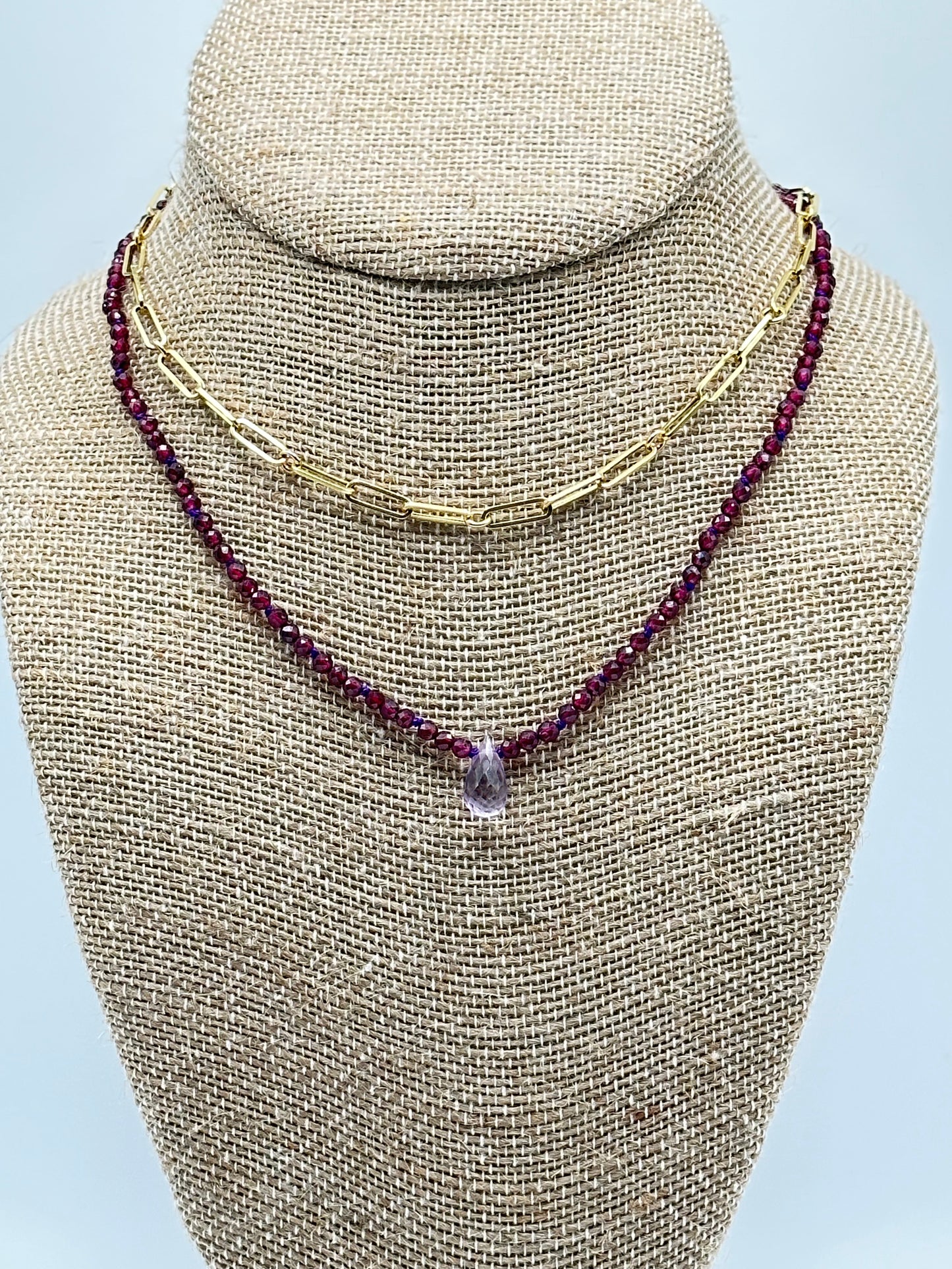 Garnet Amethyst Beaded Necklace