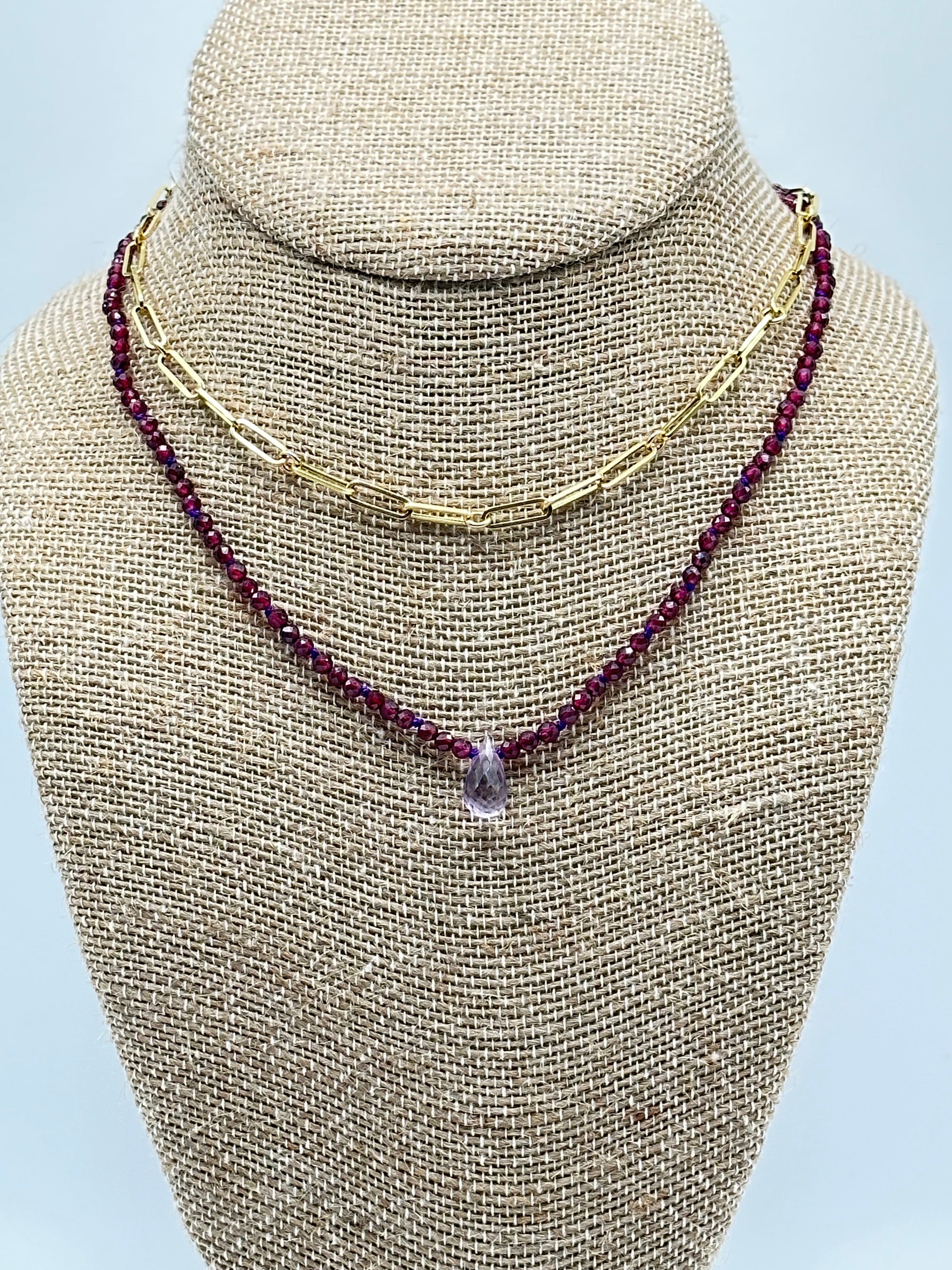Garnet Amethyst Beaded Necklace