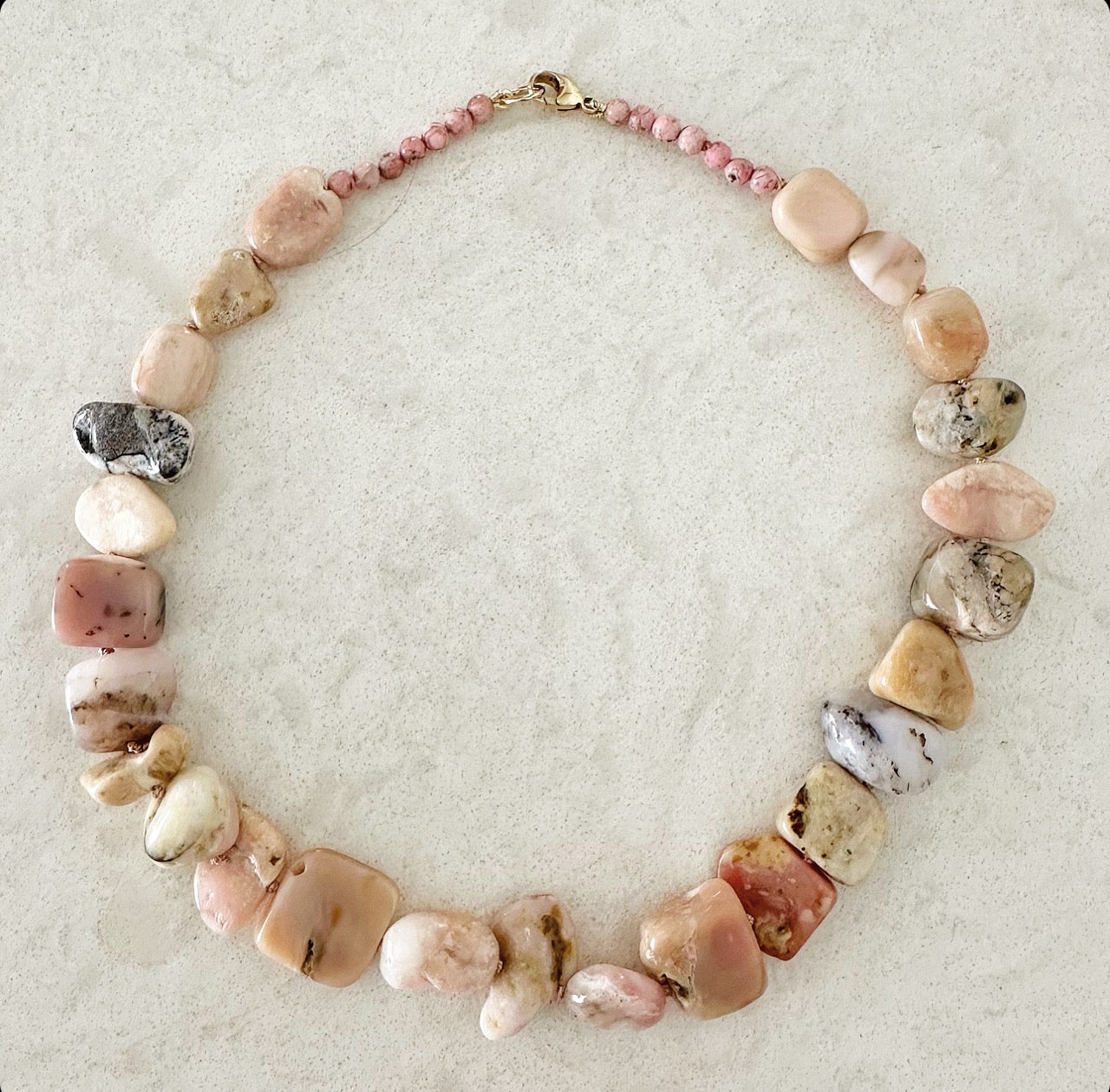 Peruvian Pink Opal & Rhodolite Necklace