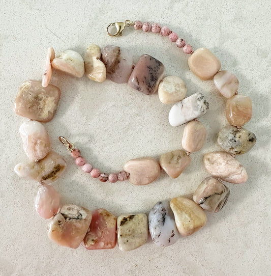 Peruvian Pink Opal & Rhodolite Necklace